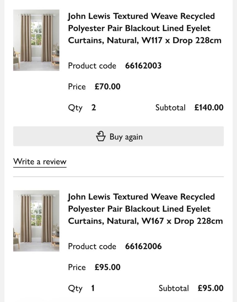 John Lewis beige curtains (x3 pairs)