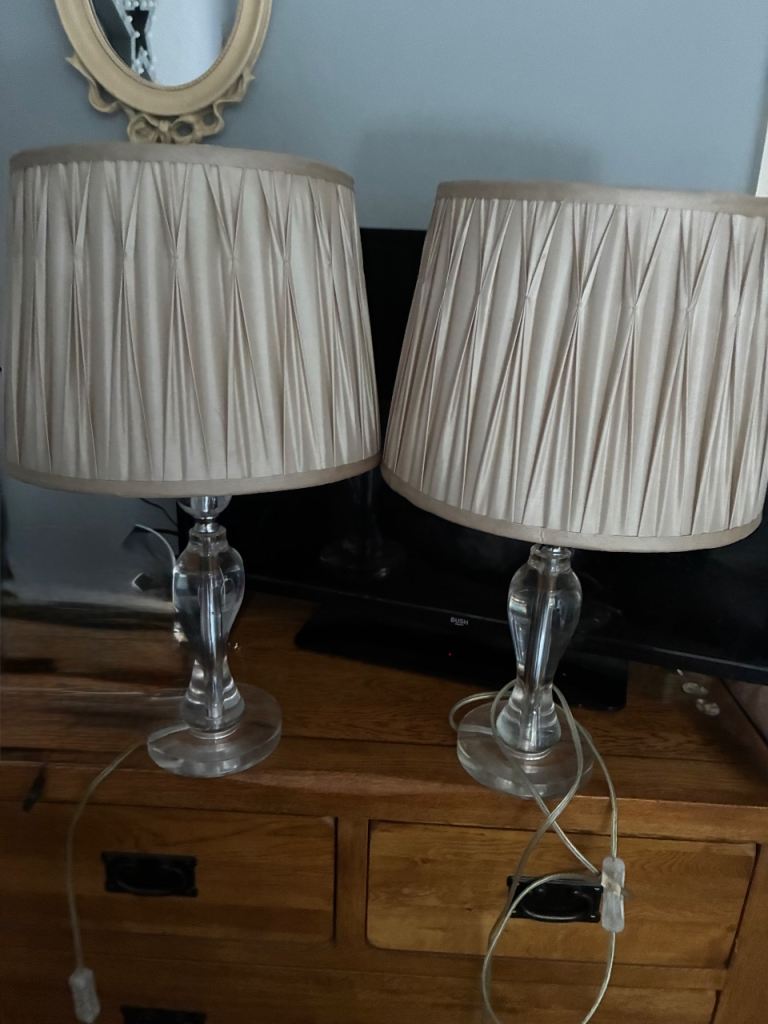 Pair of Table Lamps with Pleated Beige Shades
