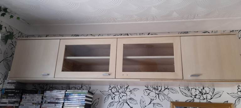 Wide beige wooden cabinet