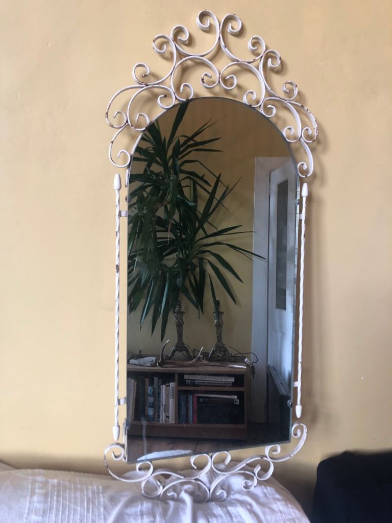 Vintage antique french arched window mirror wrought iron 