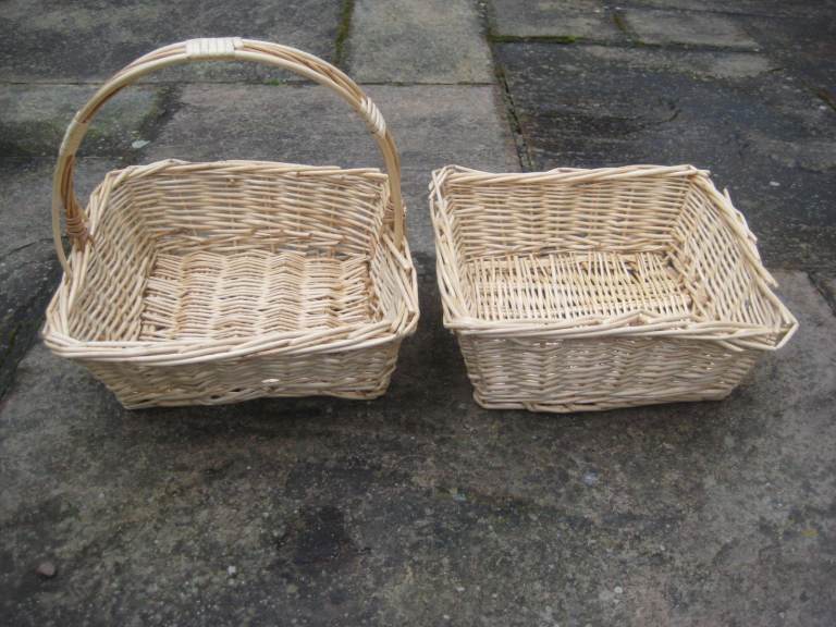 2 Wickerwork Baskets: With Handle Basket £5.00; No Handle Basket £3.00