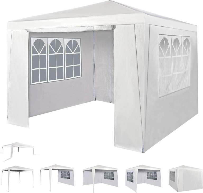 Event Gazebo with 4 Side Panels and Coated Steel Frame (White, 3X3M)