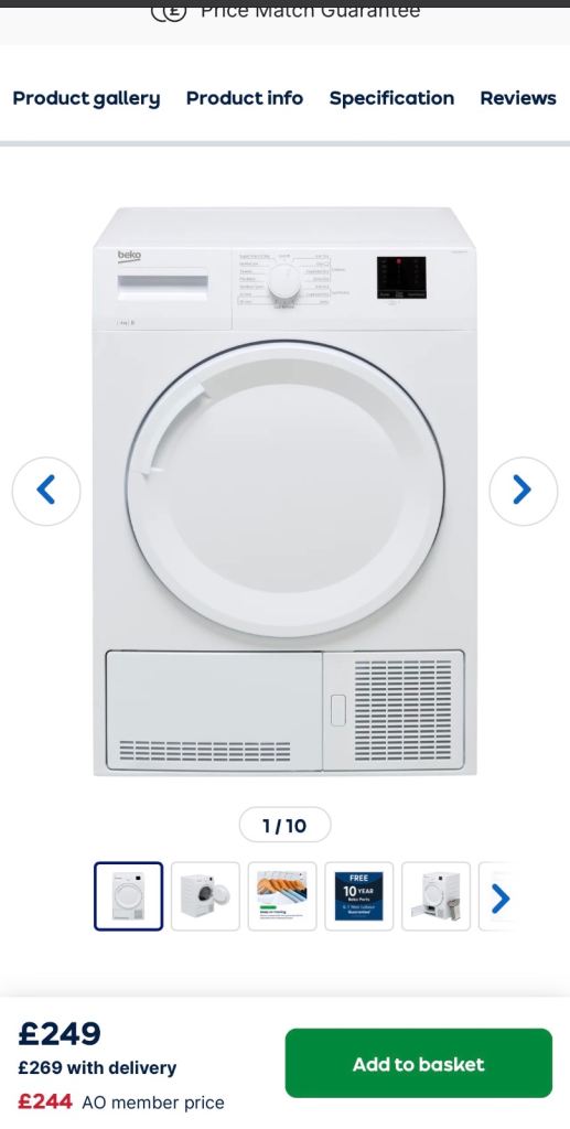 Beko White Tumble Dryer – 8kg
