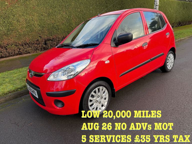 2009 HYUNDAI i10 1.2 20,000MLS £35 TAX 08-26 MOT 6 SVCS 5 DR 65MPG 3 MTHS WARNTY 5 DR