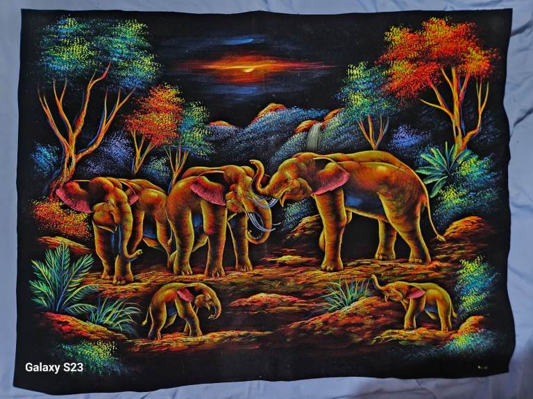 Thai elephant painting on fabric aprox 100 cm z 80 cm