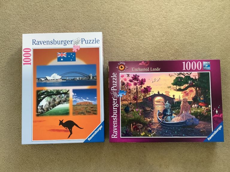 MINT 2 x Ravensburger 1000 piece jigsaw puzzles - Enchanted Lands & Australia 