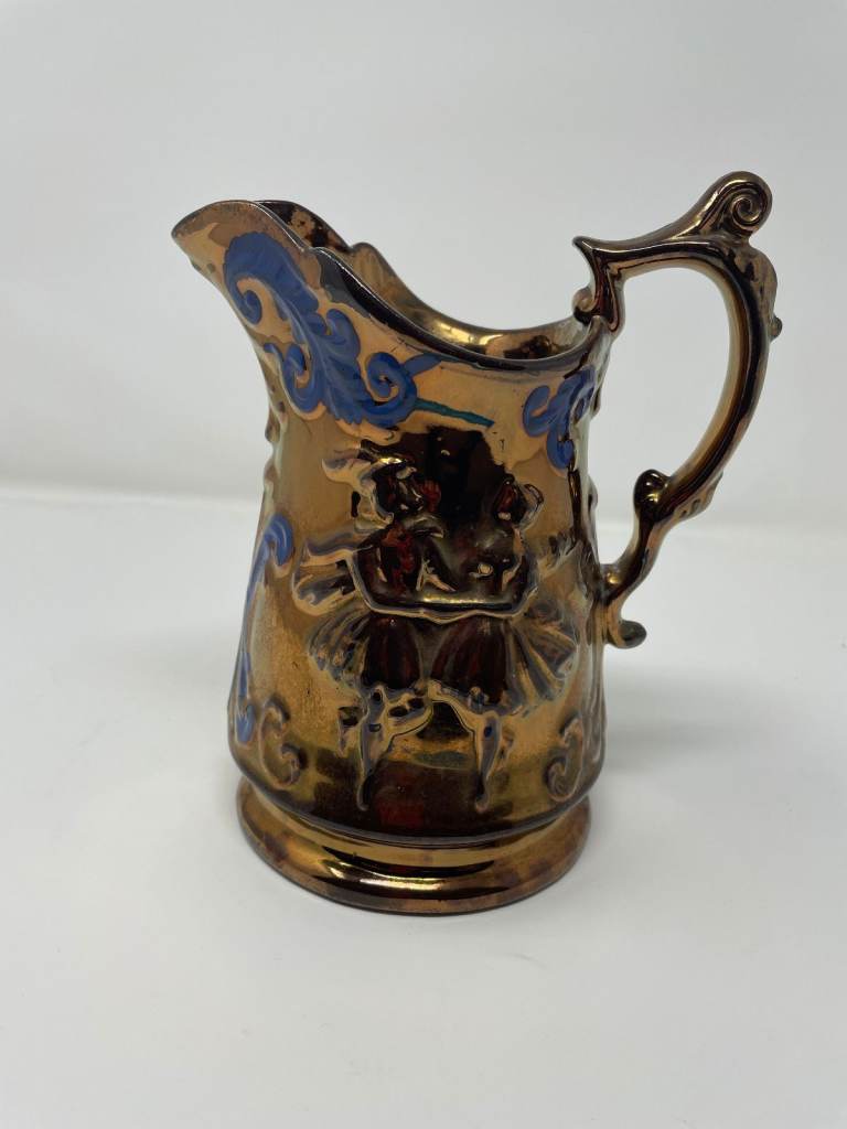 Large Gold and Blue Hand Painted Jug with Ballerina relief Beautifully Gaudy x 2
