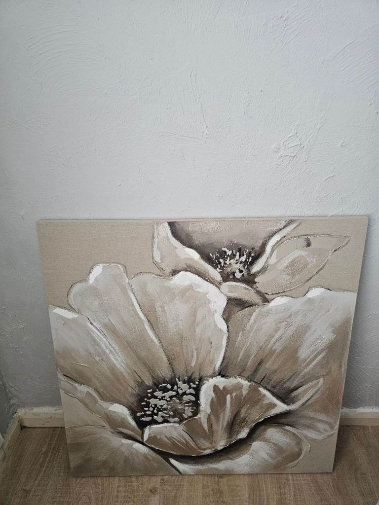 Large Floral Canvas Wall Art - Beige/Cream, Good Condition