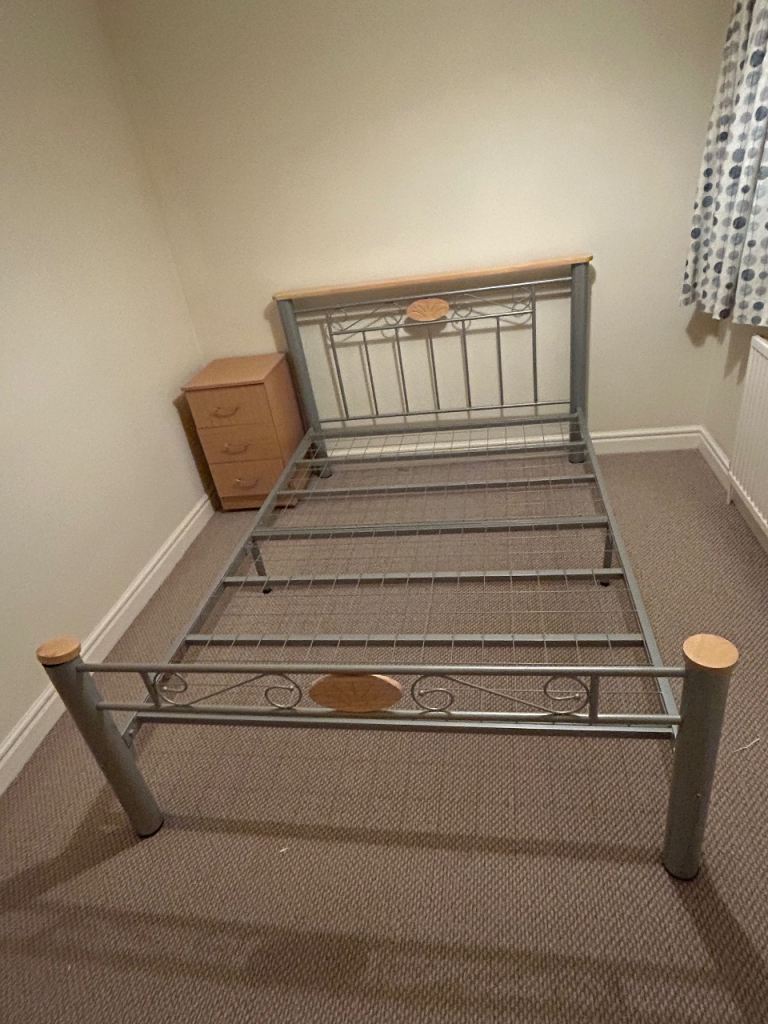 Double bed frame metal and wood