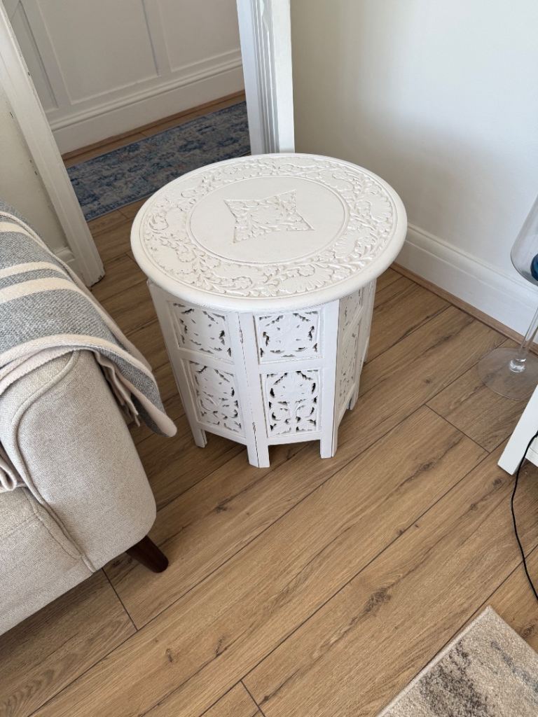 White Carved Wooden Side Table – As Good As New