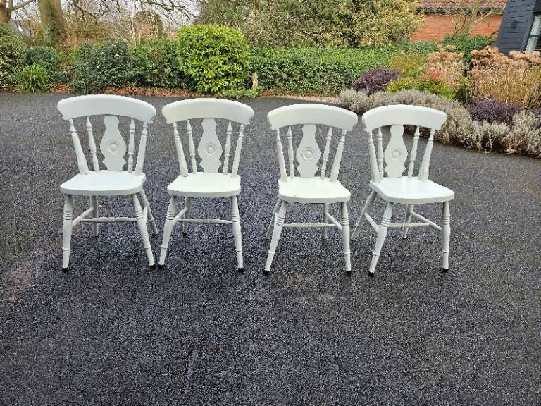 4 x Painted Farmhouse Fiddleback Kitchen Dining Chairs VGC