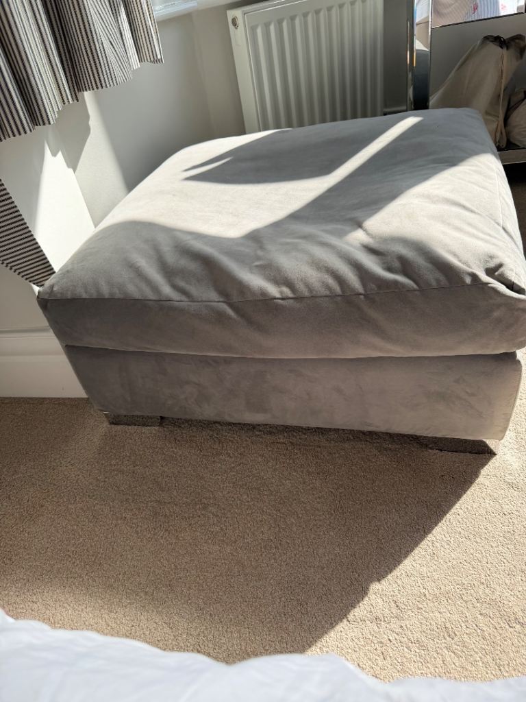 Large Barker & Stonehouse Grey Fabric Footstool / Ottoman – Good Conditon