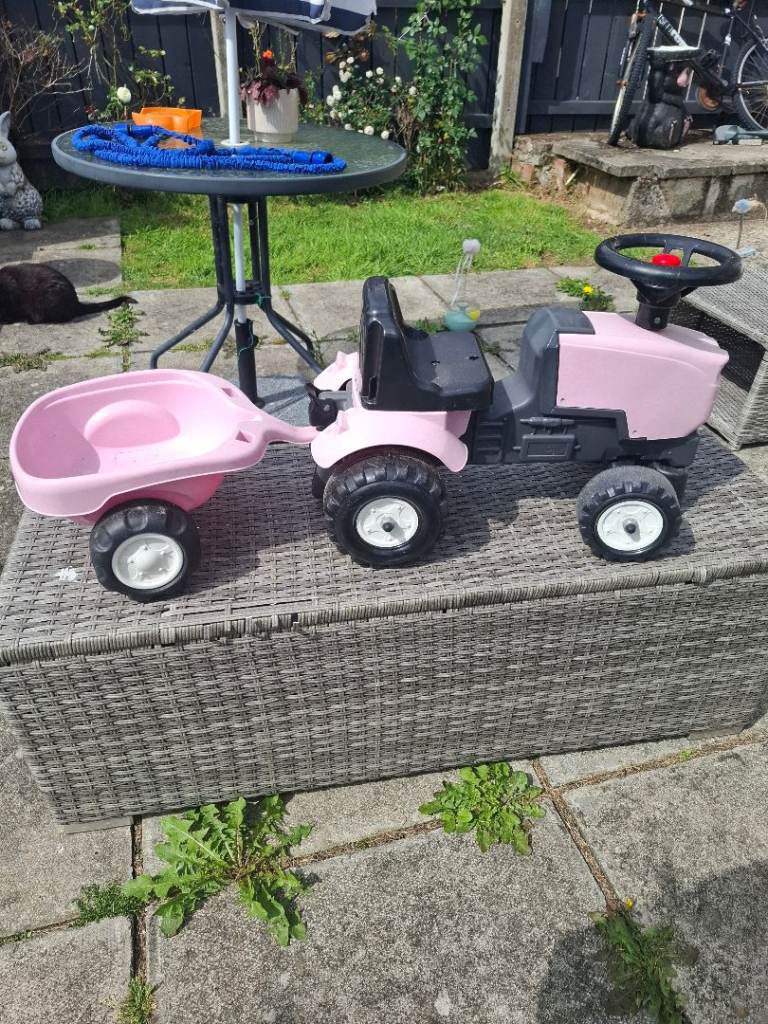 Pink Kids Ride-On Tractor with Trailer