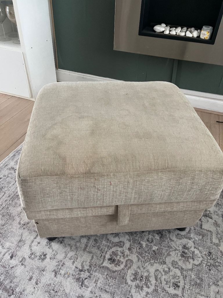 Beige Fabric Storage Footstool 