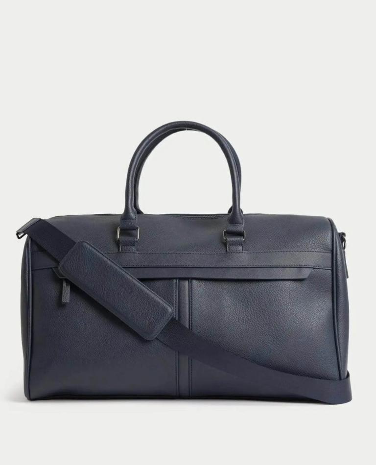 M&S Leather Pebble Grain Weekend Bag – Navy