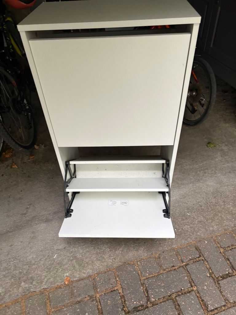 White Wooden Shoe Cabinet with Two Drop-Down Compartments