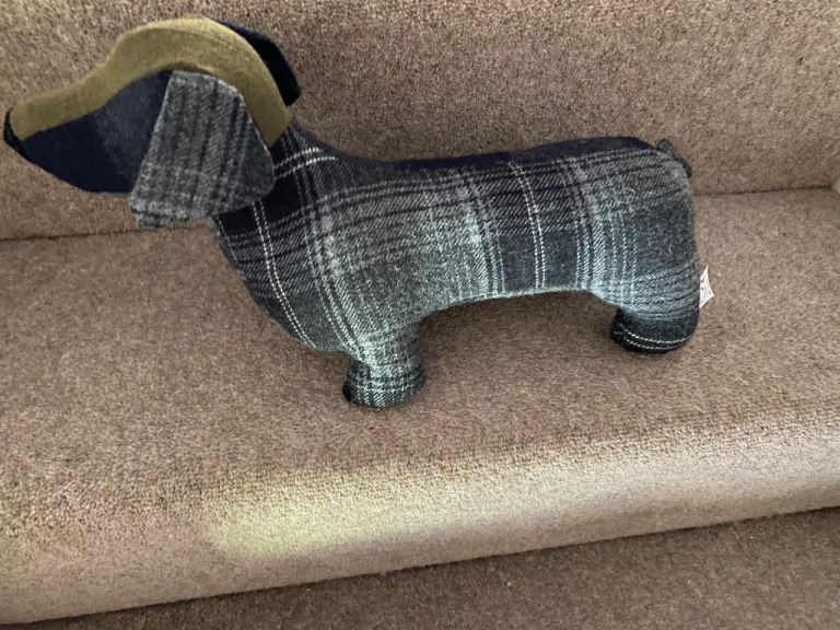 Muji Dachshund Doorstop – Plaid Fabric, Good Condition