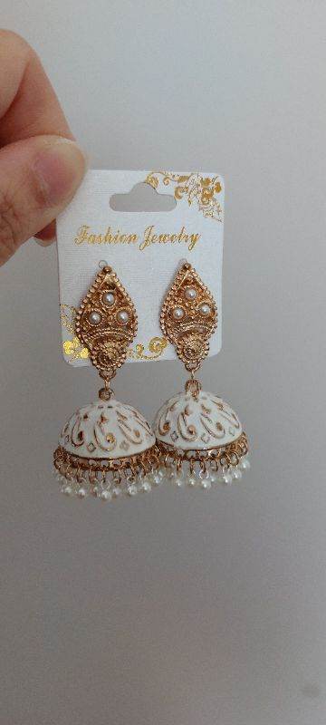 White Jhumka earrings