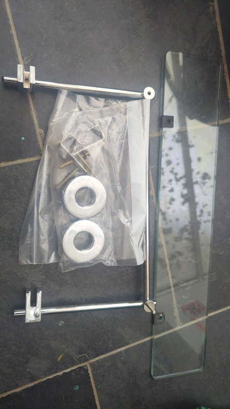 Glass and metal bathroom shelf