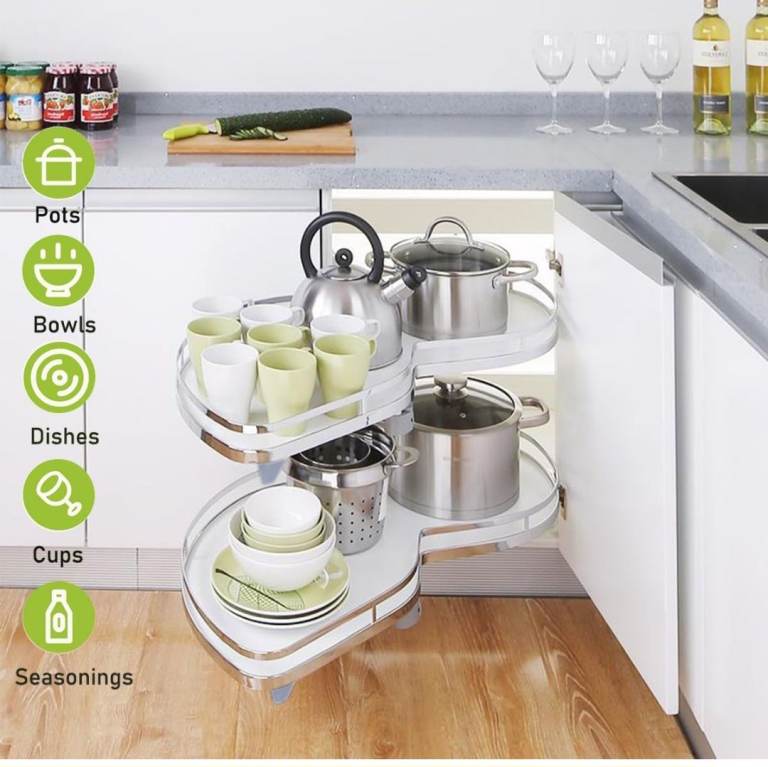 2x Kitchen Pull Out Shelf Organiser Cupboard Revolving Corner Pullout Organizer for 36-inch/900left