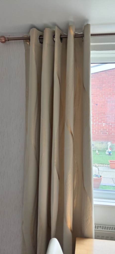 Curtains blackout two pairs 66 wide 72 drop light gold and gold trim curtains 