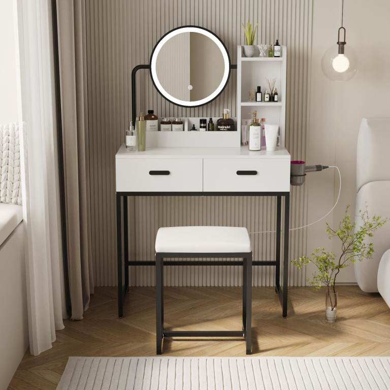 Vanity table with LED mirror and chair 