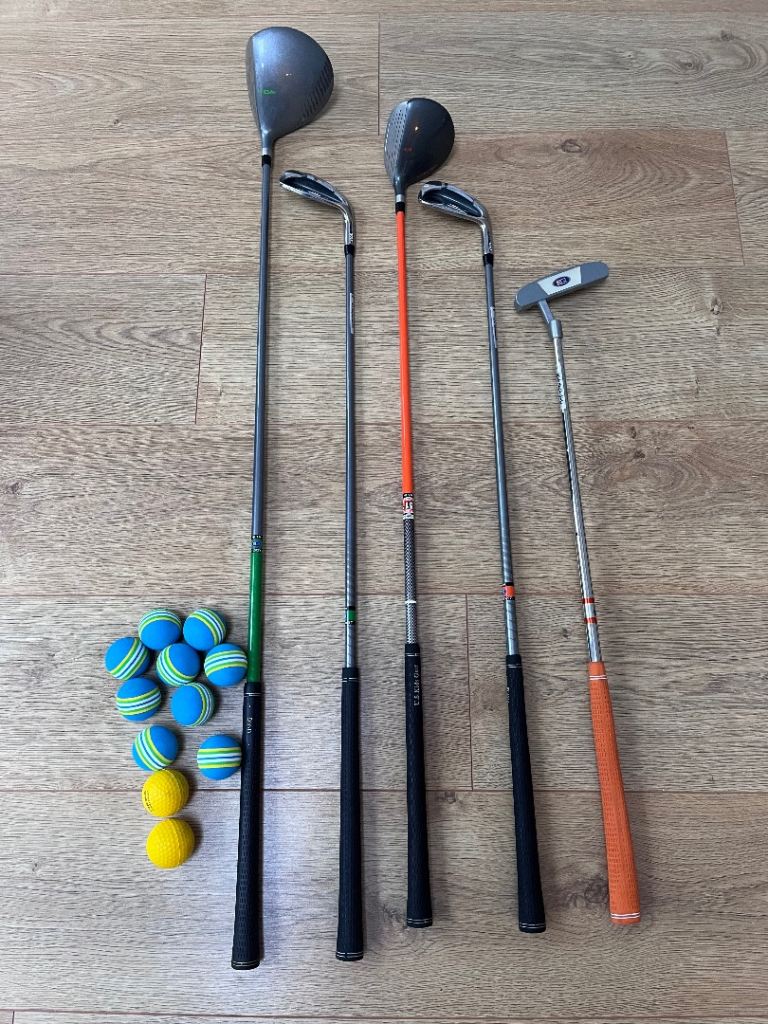 US kids golf bag (57”) and clubs 