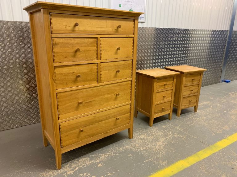 Willis & Gambier John Lewis Espirit oak chest of drawers & Bedside Cabinets TLC