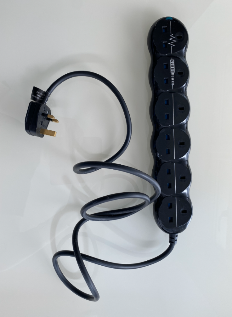 Black 6-Way Extension Lead with Surge Protection 