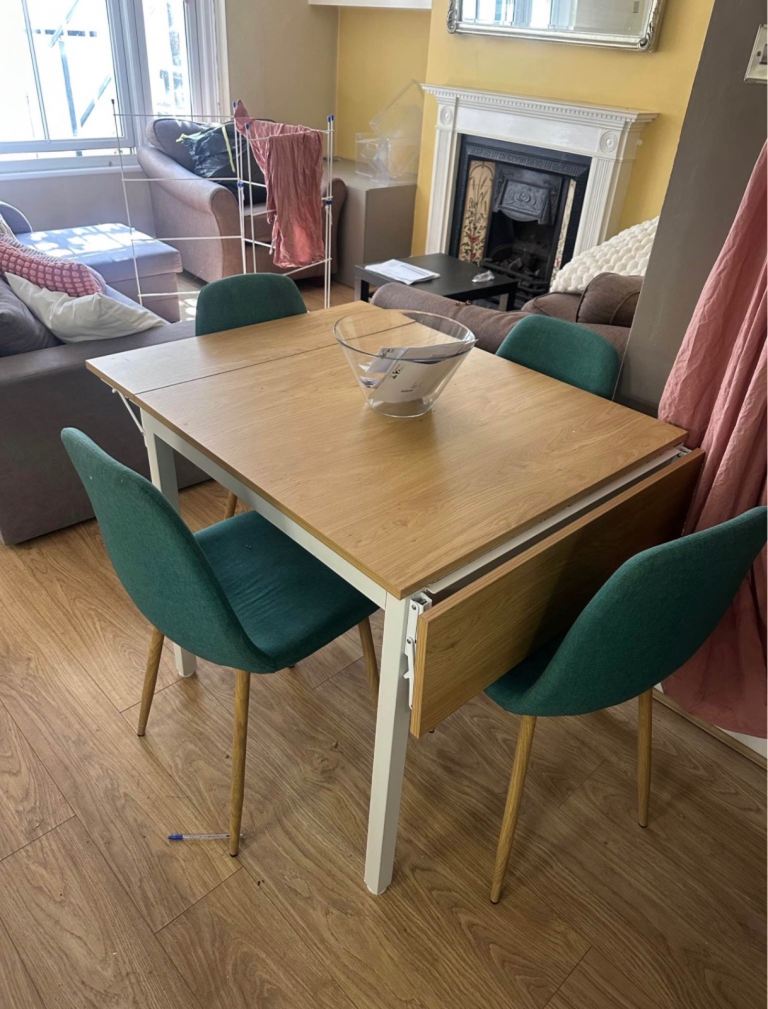 Versatile Foldable Dining Table – Light Wood Top, White Legs