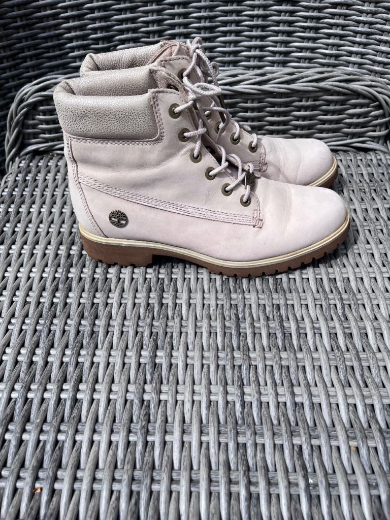 Timberland Light Beige Leather Walking Hiking Outdoor Boots - Size 5