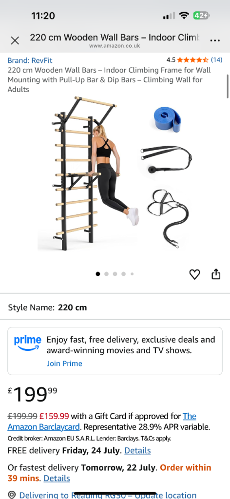 RevFit 220cm Wooden Wall Bars - Home Gym Climbing Frame
