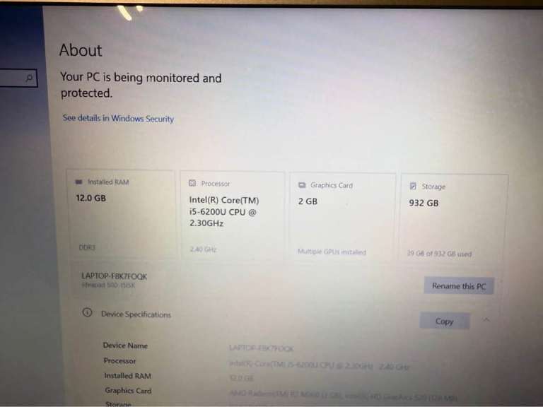 Lenovo ideapad 500 laptop, Windows 10, 1tb SSD, 12gb Ram, Intel i5-6200 cpu @ 2.30ghz.