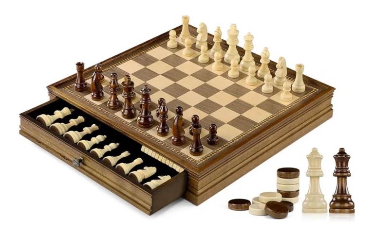 38x38cm Magnetic Wooden Chess Set - 2-in-1 with Storage & Extra Queens