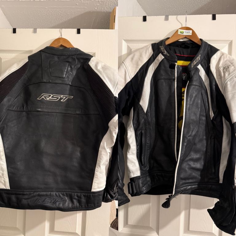 RST Leather Motorbike Jacket UK 48 – Signed by John McGuinness TT Legend + RKSports Trousers UK 36