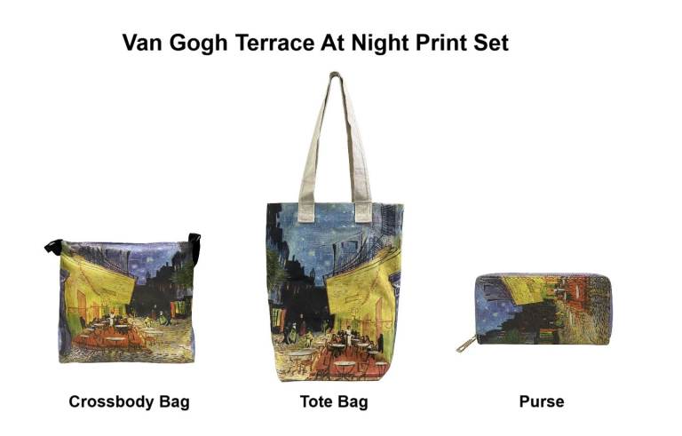 Van Gogh ‘Terrace At Night’ Print Set - Tote Bag & CrossBody Bag & Purse