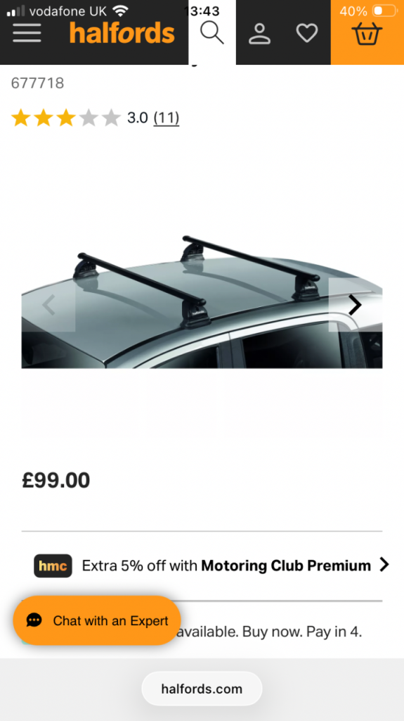 Halfords bmw 1 series roof bars