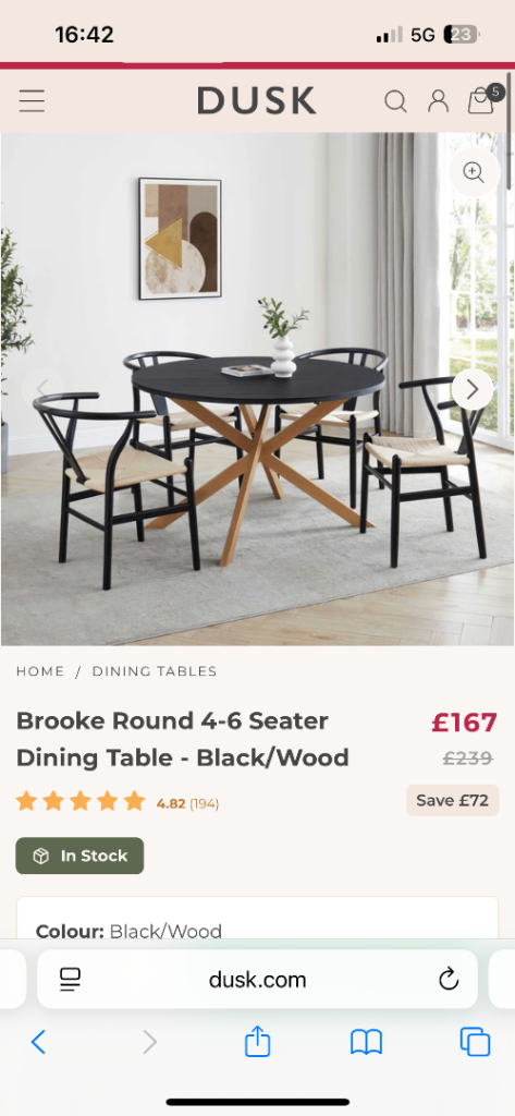 DUSK Round 4-6 Seater Dining Table Black/Wood 