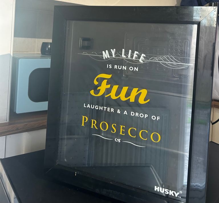 Mini Fridge with Prosecco Motto – Good Condition