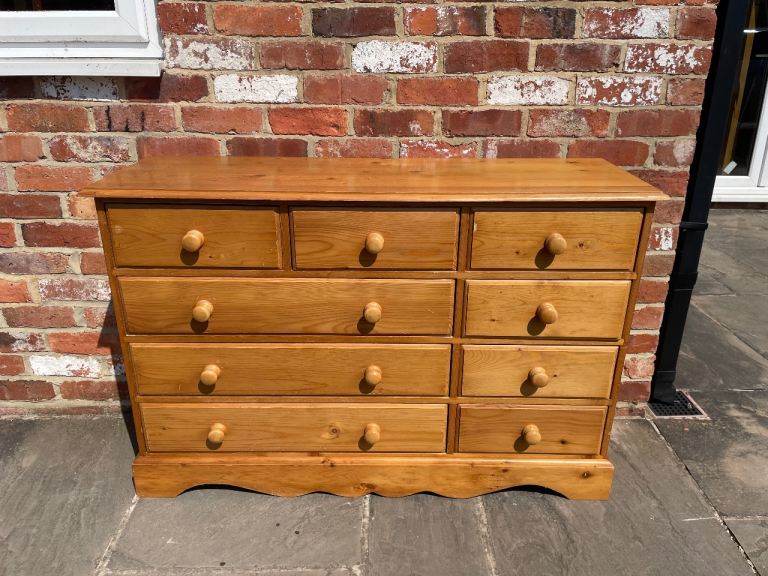 Large Solid Pine Wideboy Chest of Drawers - Good Condition 