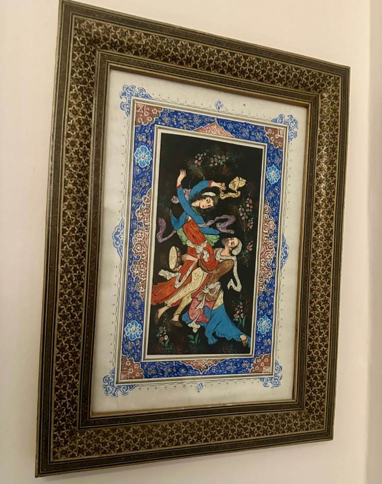 Vintage Persian framed painting 37.5cm x 27.5cm