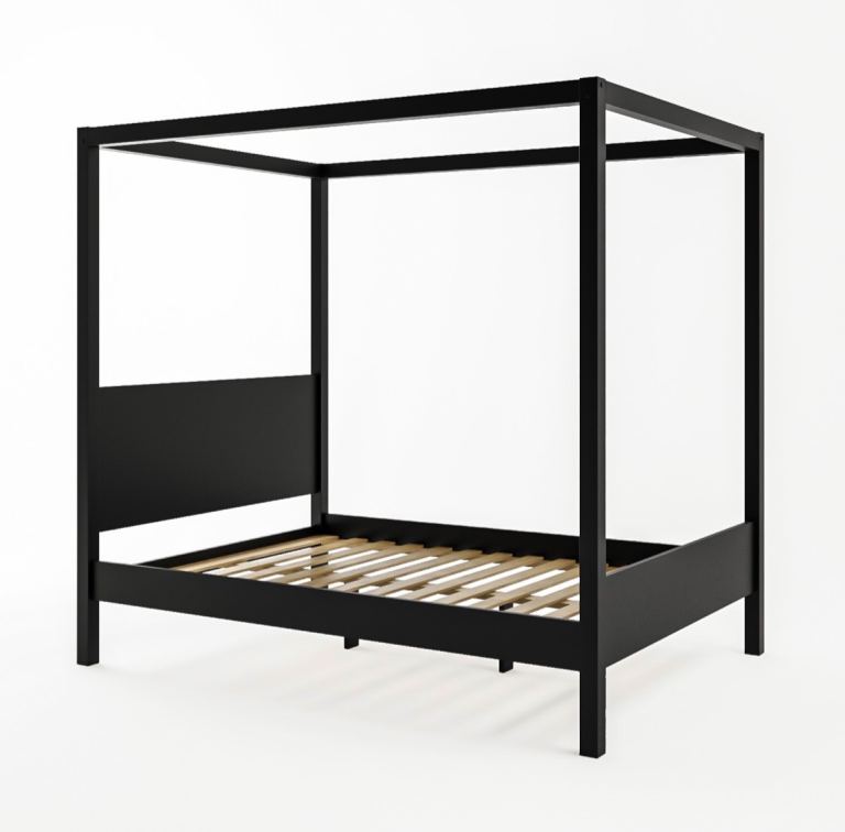 Black Metal Four Poster Double Bed Frame – Good Condition – Clapton