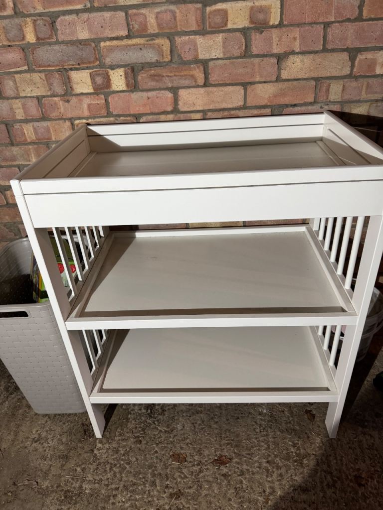 White Wooden Baby Changing Table with Storage – Good Condition