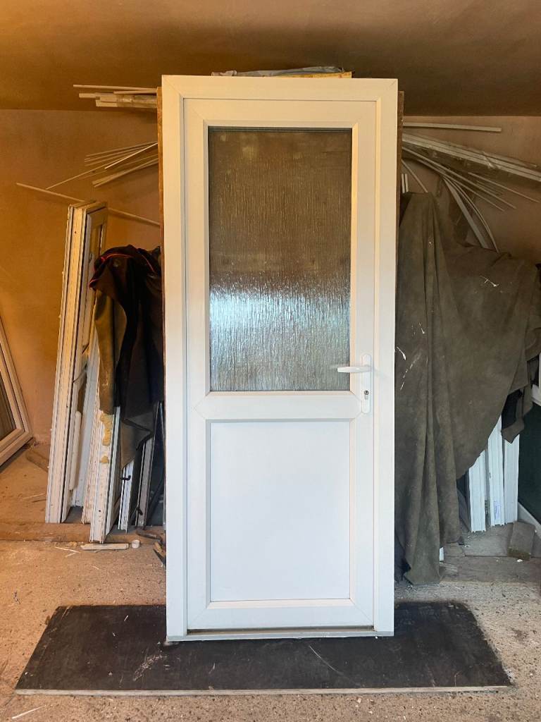 UPVC DOOR 201 x 83 cm - BEAUTIFUL UPVC DOUBLE GLAZED DOOR - OBSCURE GLASS (REF: DX204)