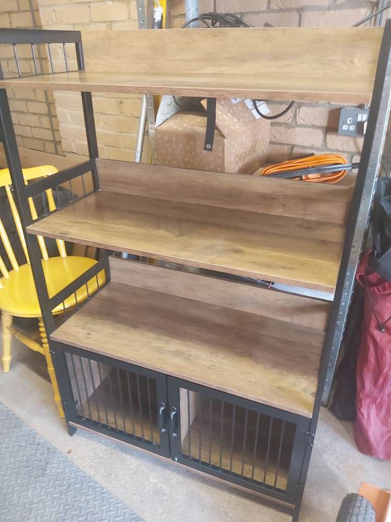 Modern Wood and Metal Shelving Unit with Storage