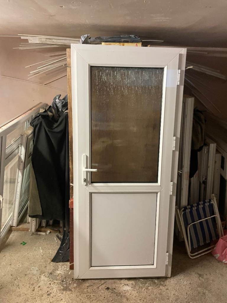 UPVC DOOR 204 x 88 OR 90 cm - UPVC DOUBLE GLAZED DOOR - OBSCURE GLASS (REF: DX199)