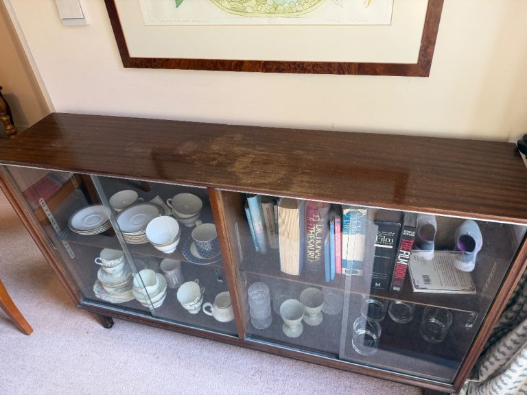 Mid-century Wooden Display Cabinet with Glass Doors