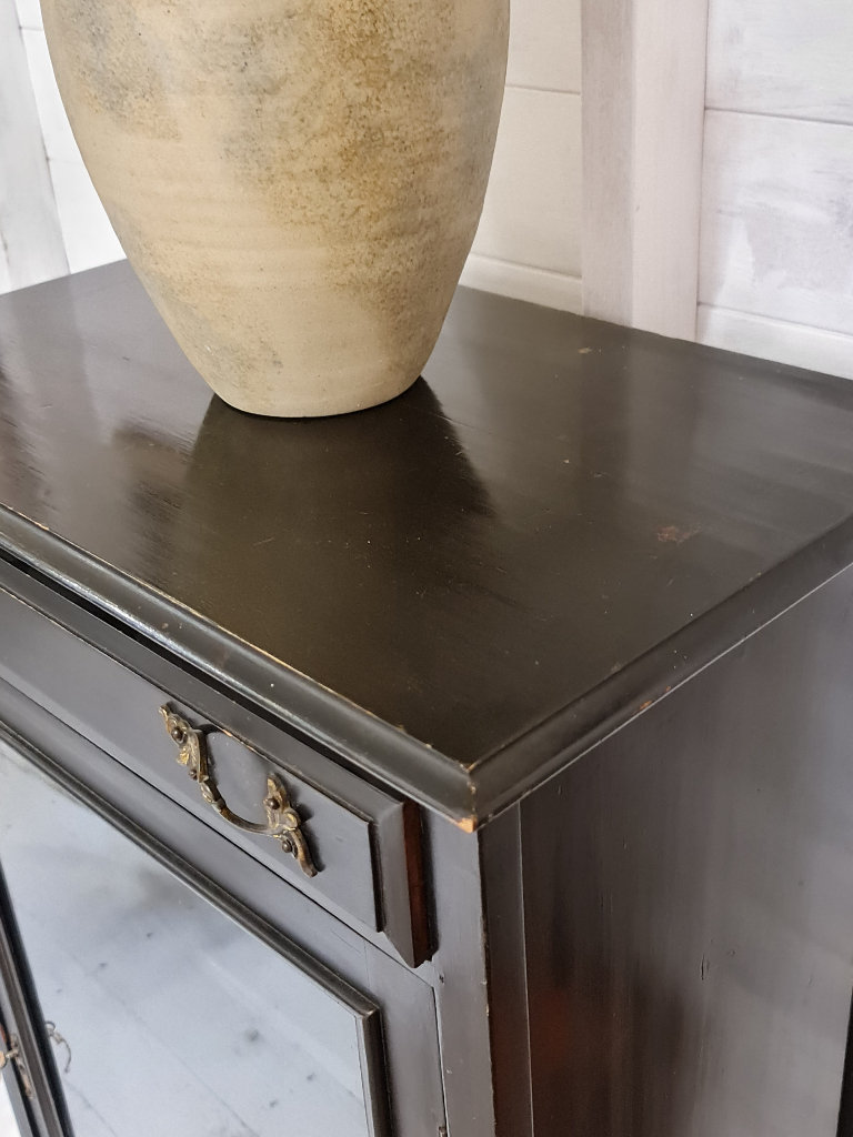 Antique Cupboard Glazed Front, Drawer, Shelves & Working Lock