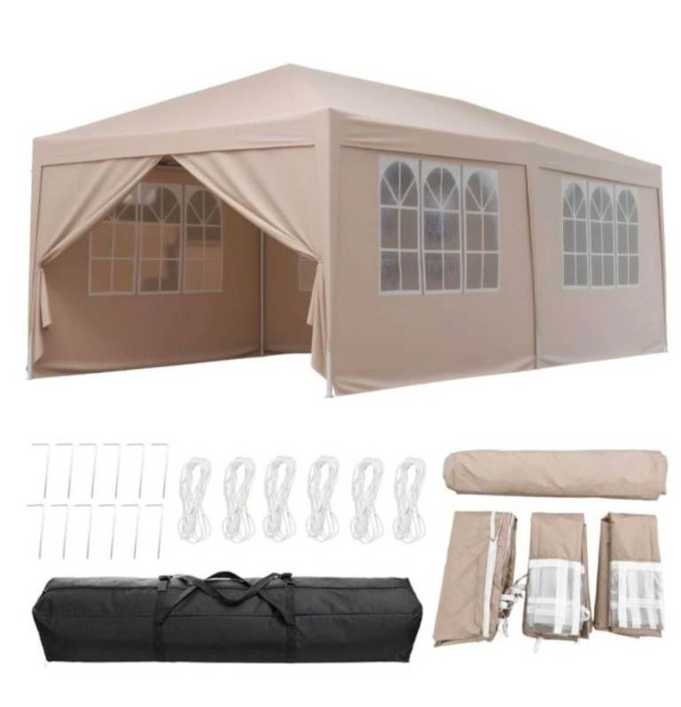 6X3M  Pop Up Gazebo with Side Panels, 6x3m, Waterproof Canopy Tent with Windows (Beige)
