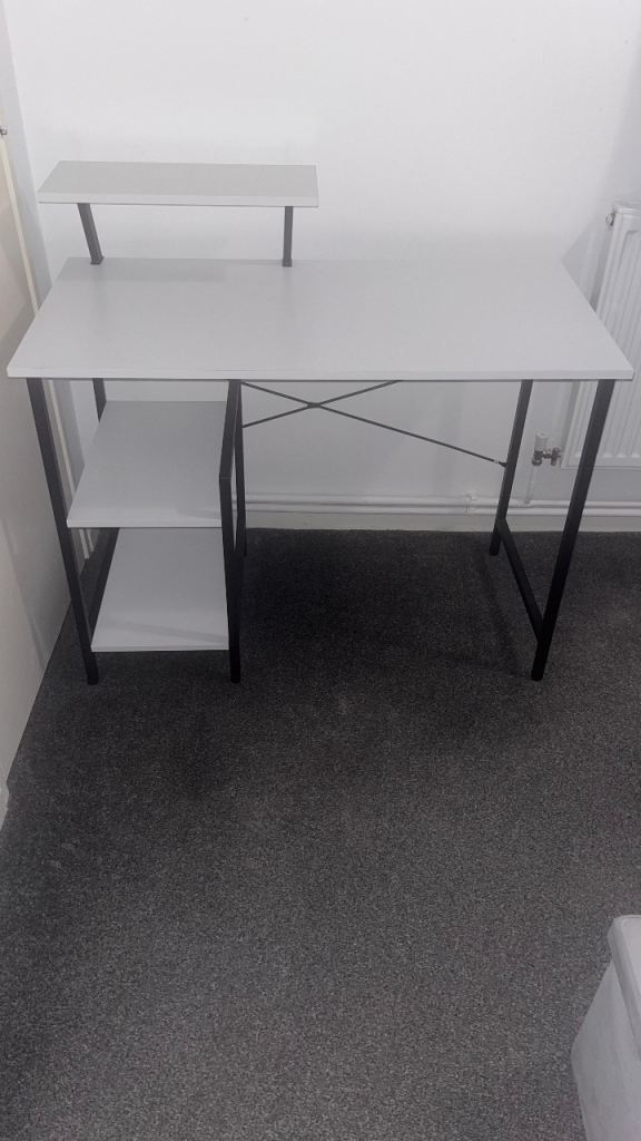 White & Black Study Desk with Shelves – Good Condition